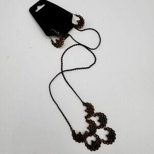 Boho Antique Brass Finish Long Necklace & Matching Earrings Set